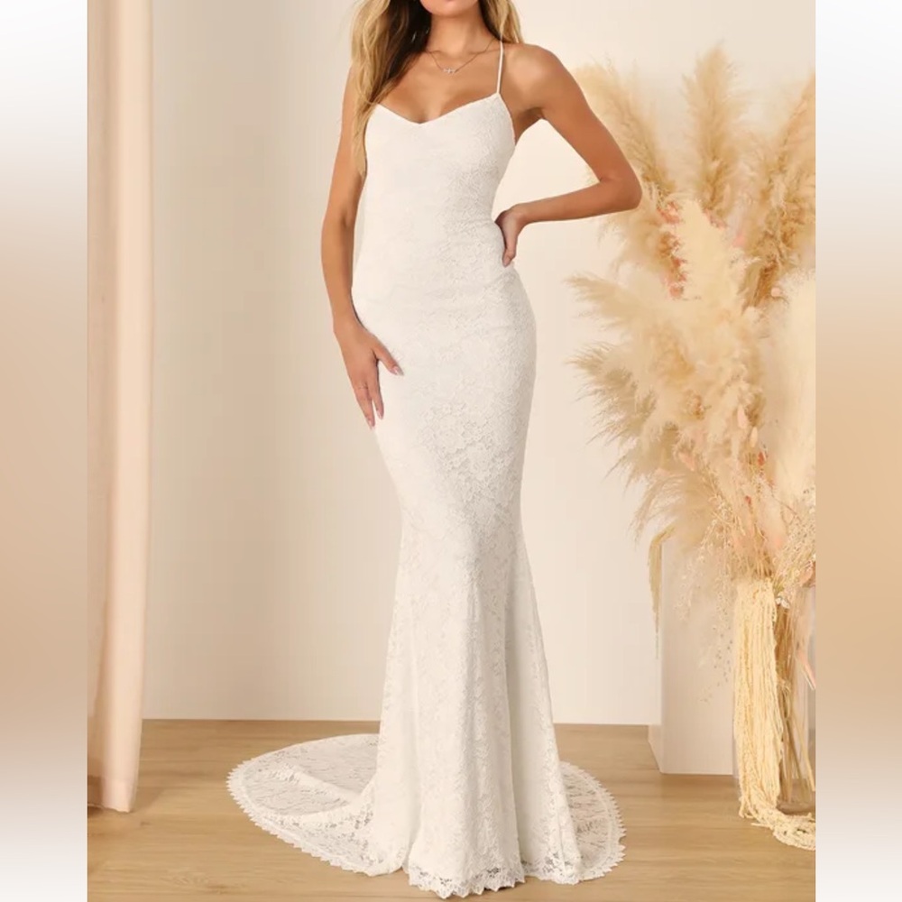 Lulus Perfectly Beloved White Lace Sleeveless Lace-Up Maxi Dress‎ size Large NWT